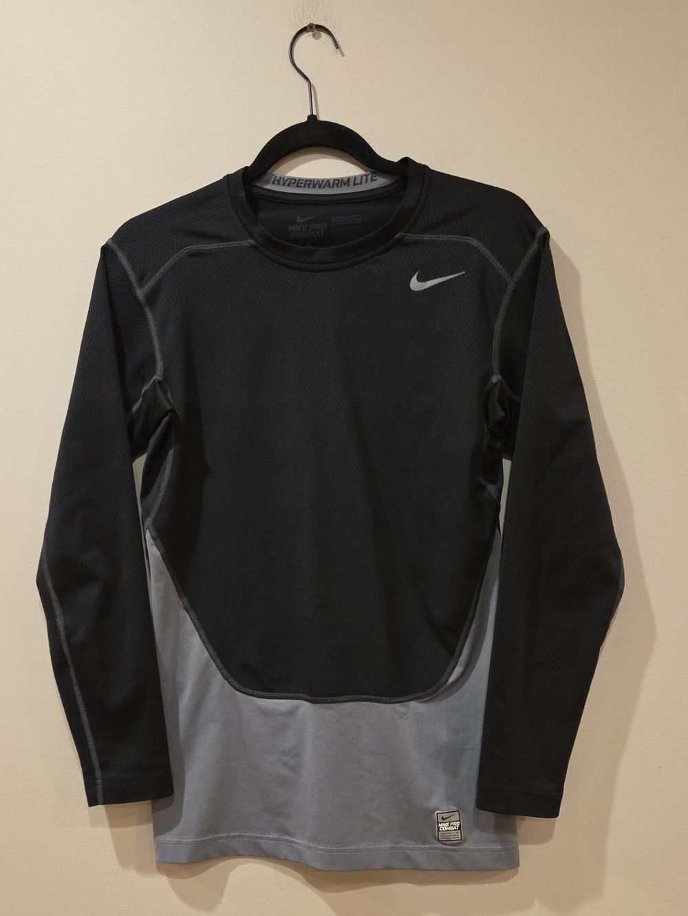 NIKE Pro Combat Hyperwarm Lite Red Long Sleeve Compression Shirt Mens